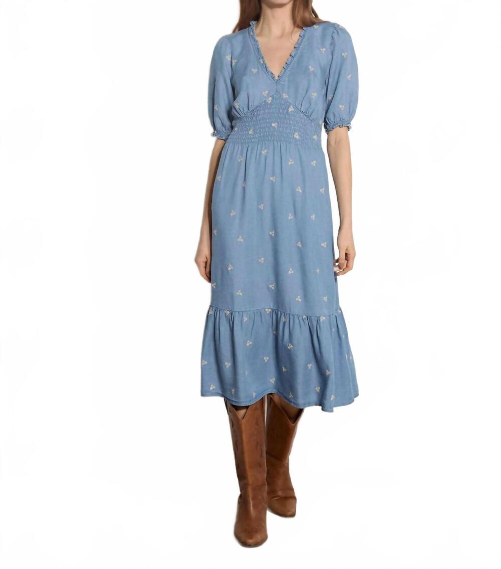 NEW APRICOT embroidered denim tea dress in sky blue